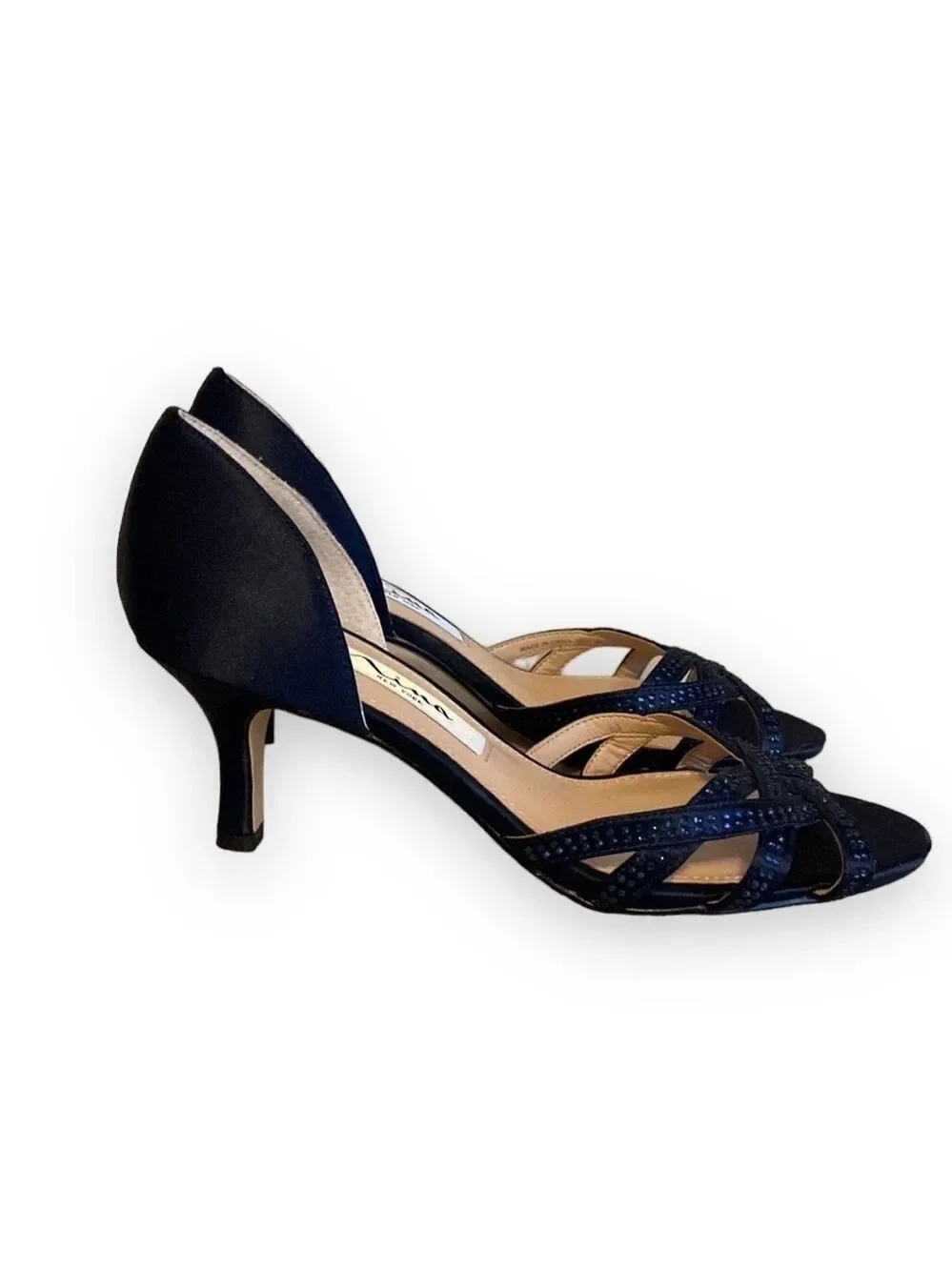 Nina Navy Cissy Crystal Embellished Peep Toe Pump Size 5.5